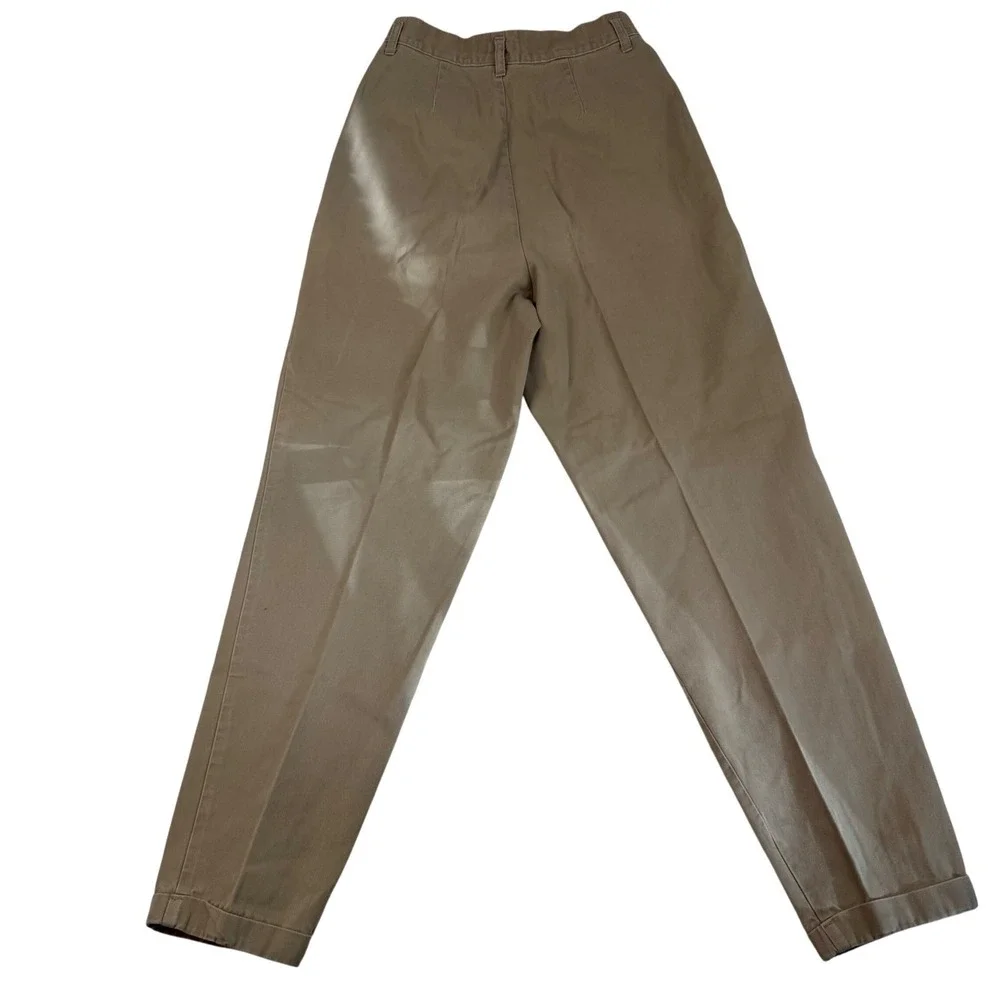 Skoozi Vintage Khaki Pleated High Waisted Tapered Cotton Pants Tan Size 9 27x28